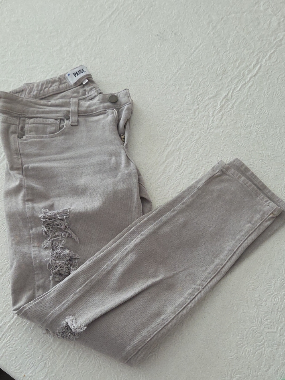 PAIGE Light Gray Distressed Skinny Jeans Made In USA
